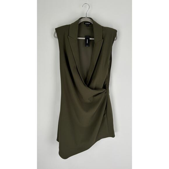 Express Sleeveless Wrap Asymmetrical Hem Mini Blazer Dress Womens 12 Green New - Picture 9 of 13